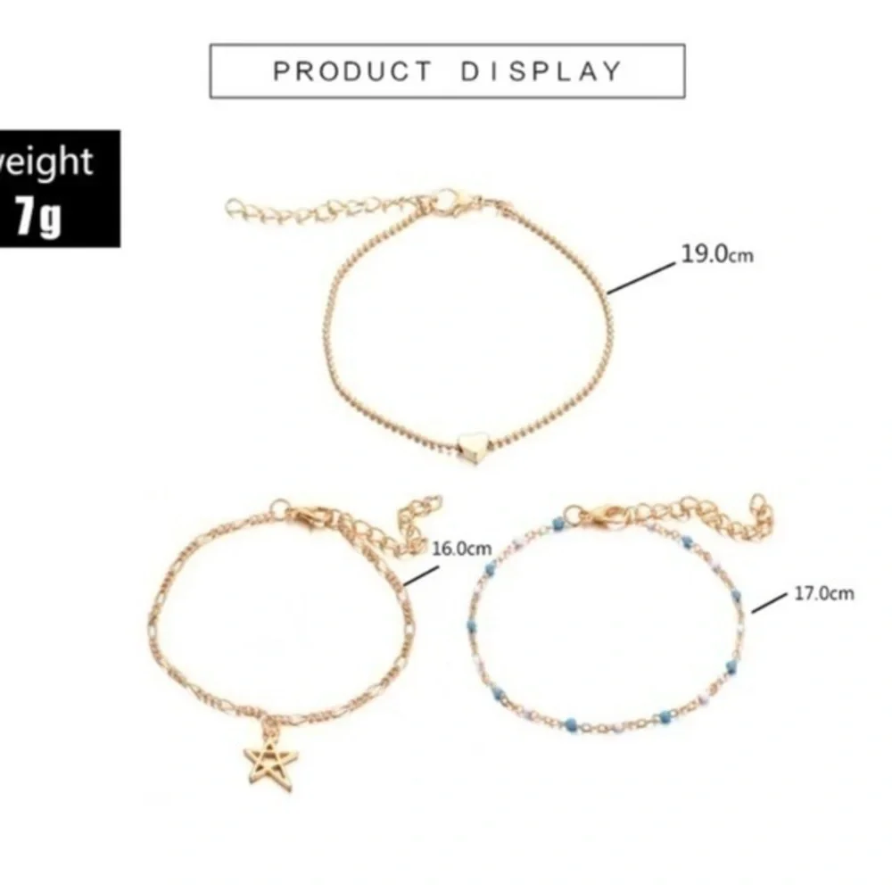 🆕 3 Set of Multi Layered Star/Heart Bracelets